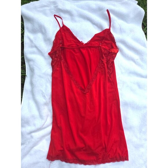 Red Lace-Trimmed Cotton-Poly Chemise Nightgown*Adj Straps*Sissy*Femboy*XL*NWOT - Picture 1 of 5